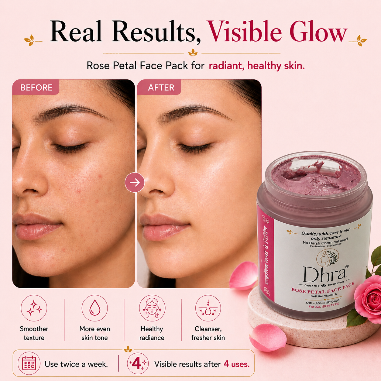 Dhra Rose Petal Face Pack | Natural Glow & Anti-Aging