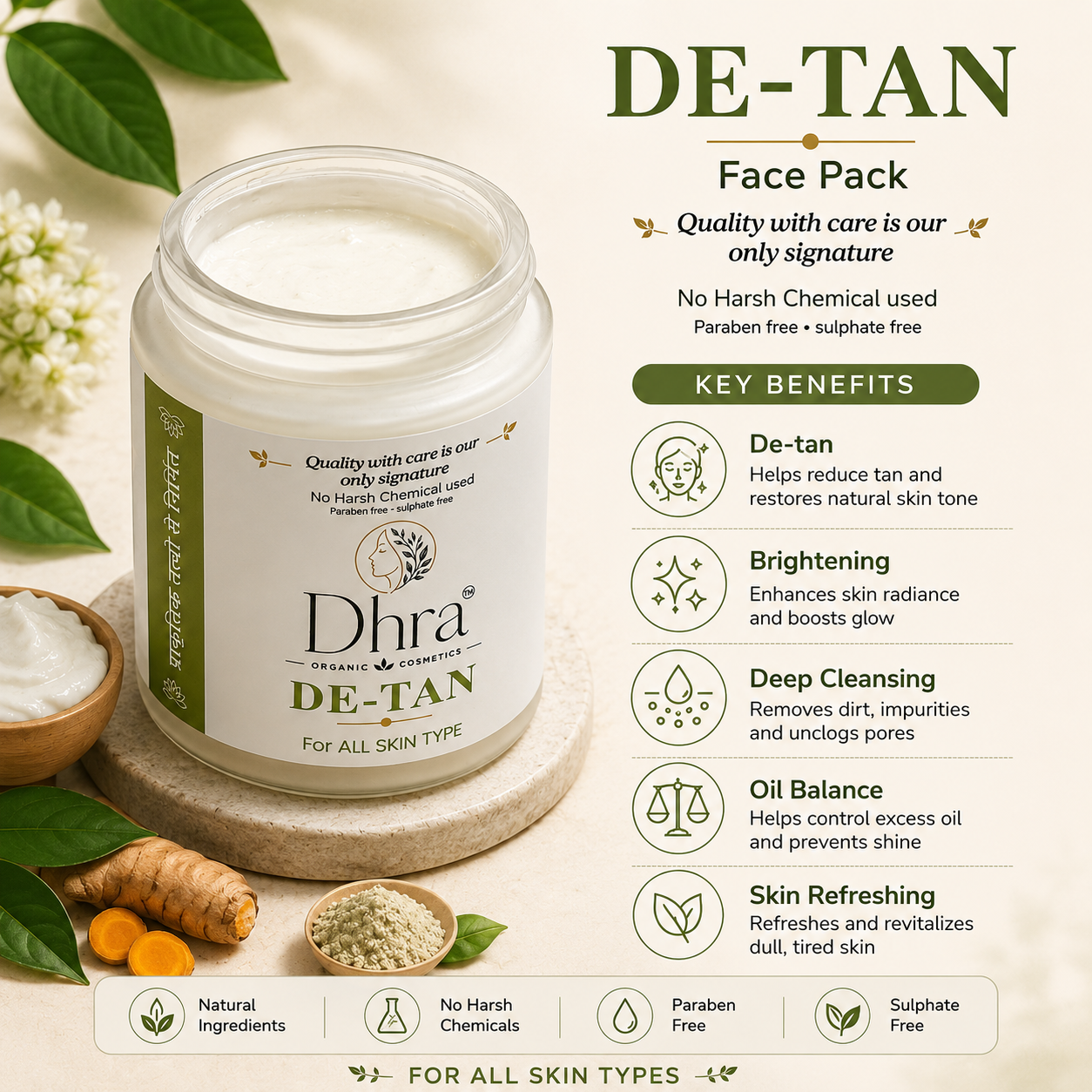 Dhra De-Tan Face Pack | Tan Removal & Skin Brightening