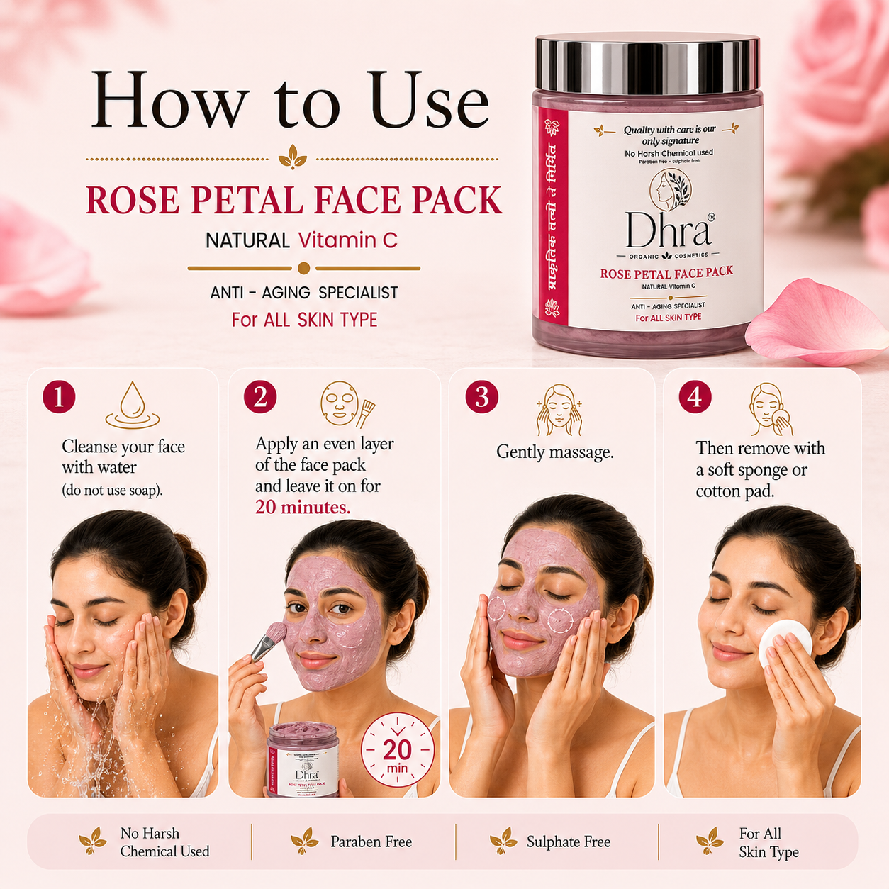 Dhra Rose Petal Face Pack | Natural Glow & Anti-Aging