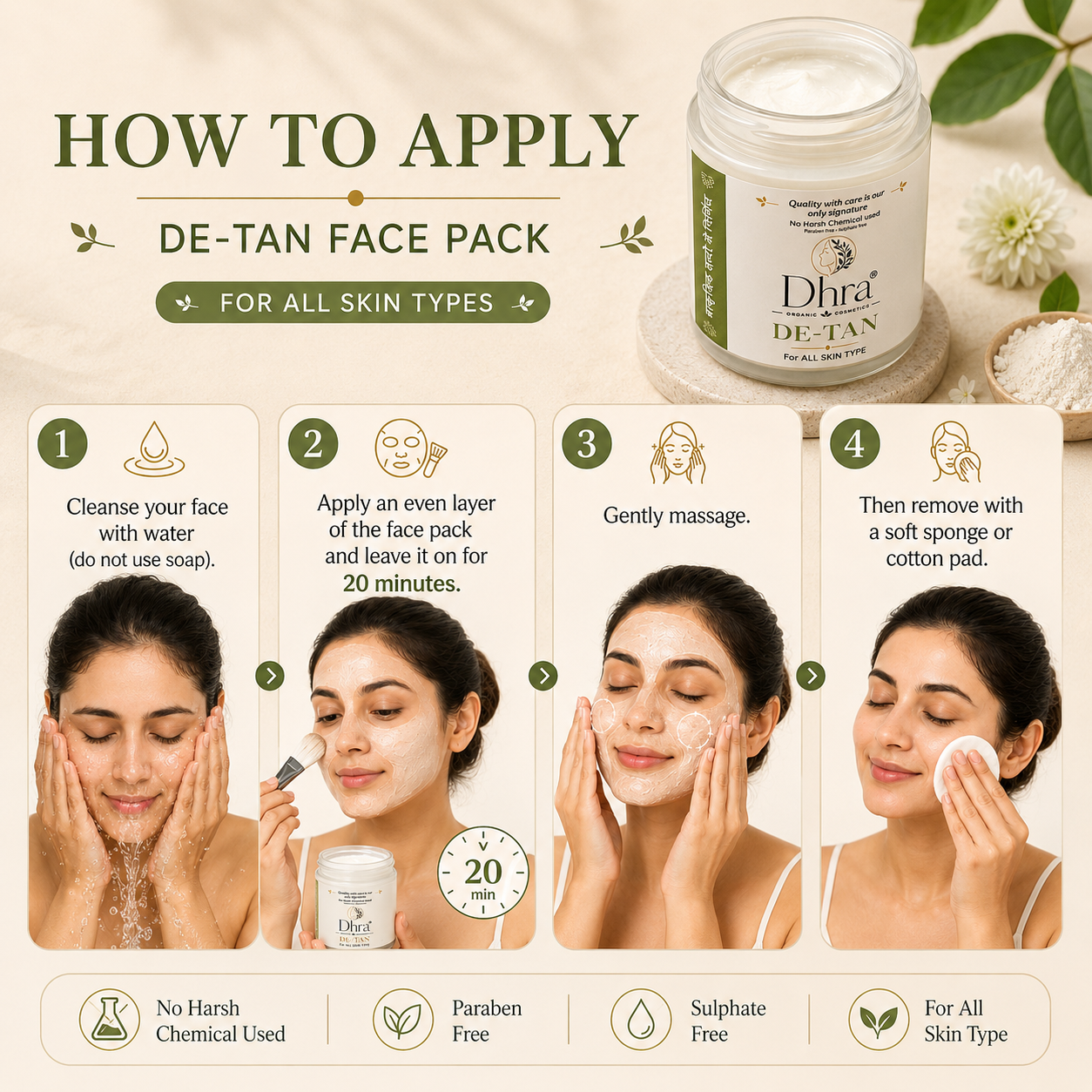Dhra De-Tan Face Pack | Tan Removal & Skin Brightening