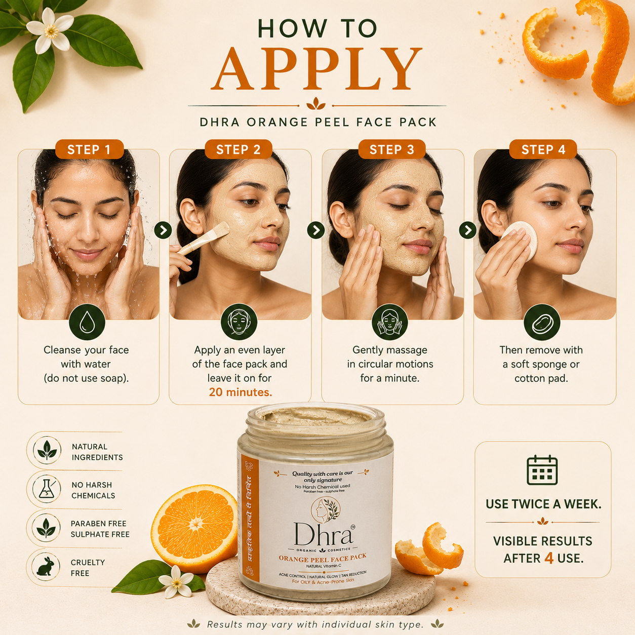Dhra Orange Peel Face Pack | Vitamin C Glow & Acne Control