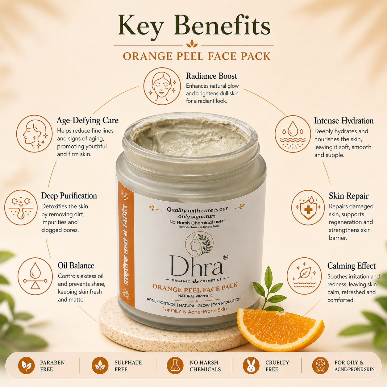 Dhra Orange Peel Face Pack | Vitamin C Glow & Acne Control