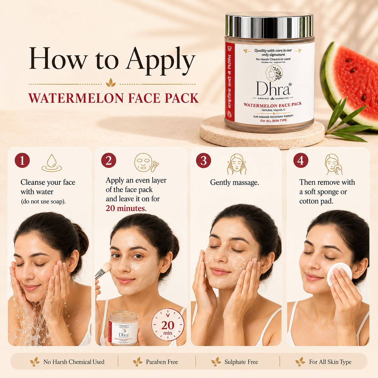 Dhra Watermelon Face Pack | Deep Hydration & Skin Repair