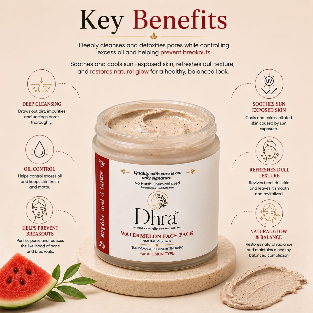 Dhra Watermelon Face Pack | Deep Hydration & Skin Repair