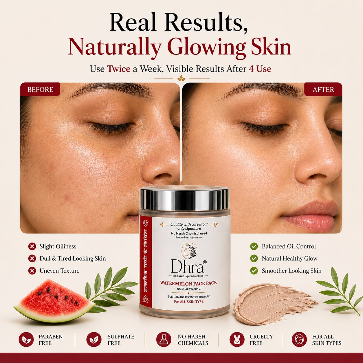Dhra Watermelon Face Pack | Deep Hydration & Skin Repair
